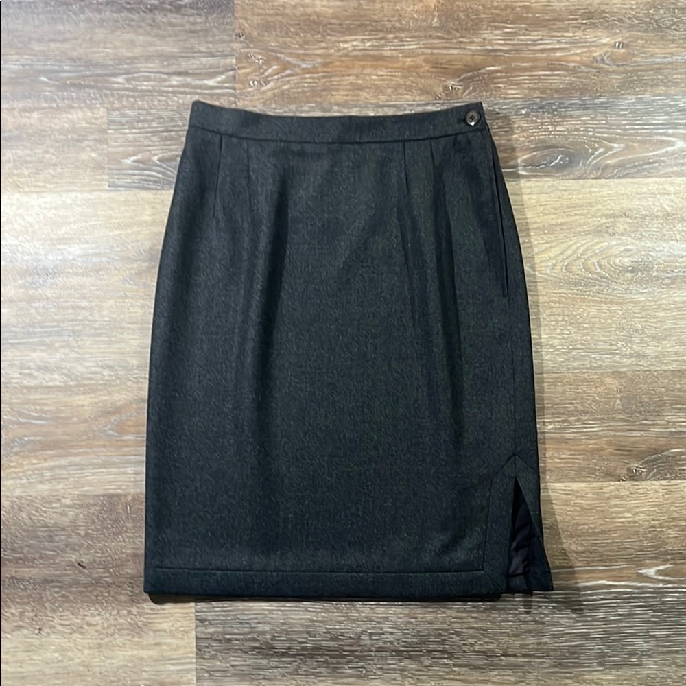 Vintage Valentino Charcoal Grey Knee-Length Wool Pencil Skirt with Slit